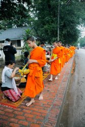 Monks collecting arms, Luang Prabang